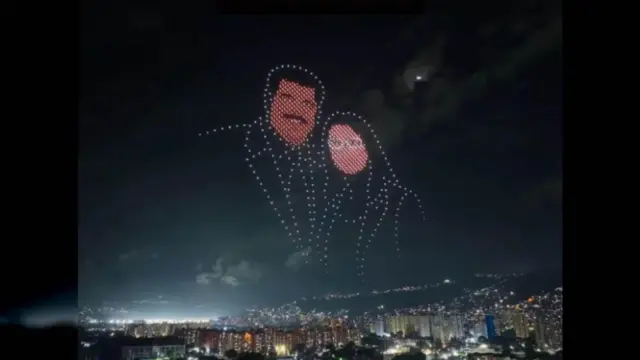 A drone show in Caracas, in which messages were displayed referring to Nicolás Maduro and Cilia Flores