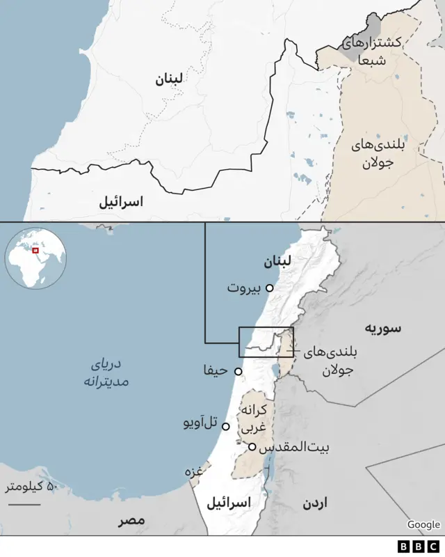 نقشه جنوب لبنان