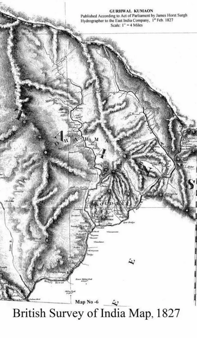 ब्रिटिश सर्भे अफ इन्डियाले सन् १८२७ मा तयार गरेको नक्सा