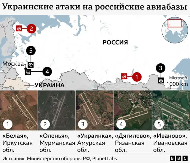 Украинские атаки на российские авиабазы 1 июня 2025 года