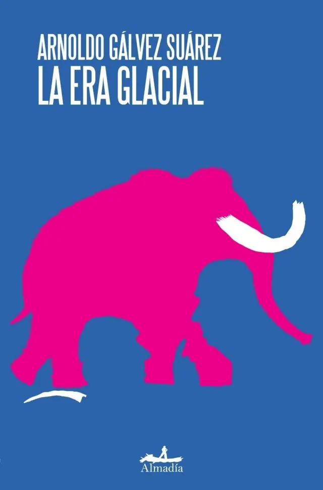 Carátula del libro "La era glacial", ilustrado con el dibujo del esqueleto de elefante con grandes colmillos