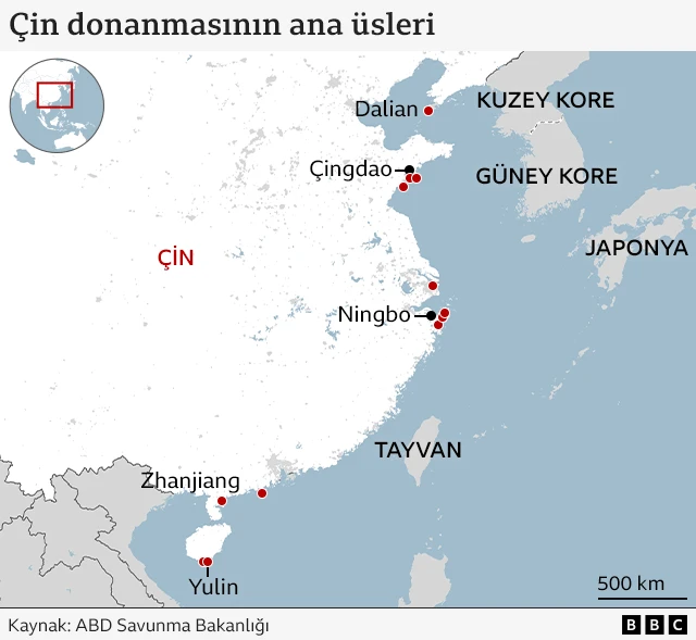 Çin donanma üslerinin haritası