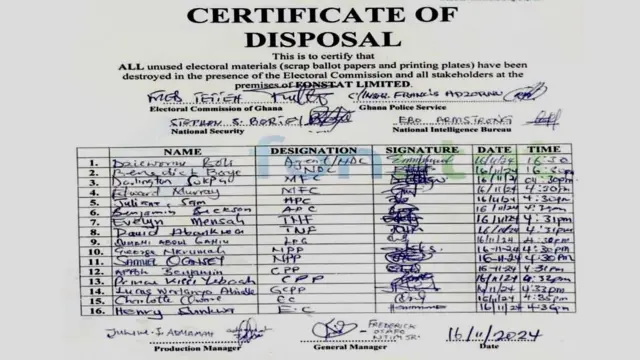disposal certificate for ballot papers