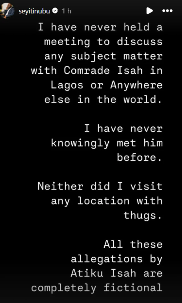 Seyi Tinubu Instagram story screen shot