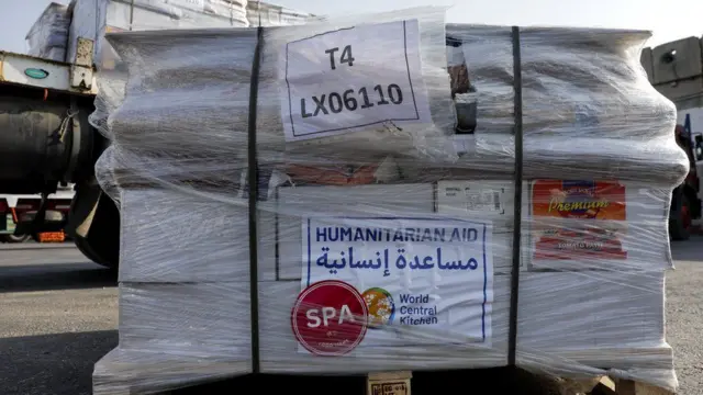 라파 검문소의 구호품