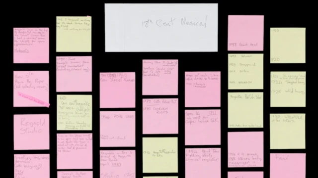دیوید بوئی دهها یادداشت چسبان با ایدههایی برای نمایش موزیکالش درست کرد که میتوانست آنها را جابهجا کند تا ساختار نمایش را شکل بدهد