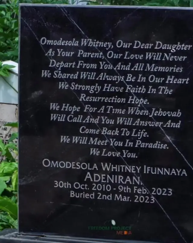 Grave side of late Whitney Adediran