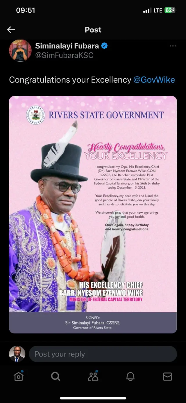 Aworan afihan bi Gomina Fubara ṣe ki Wike ku orire ọjọ ibi 