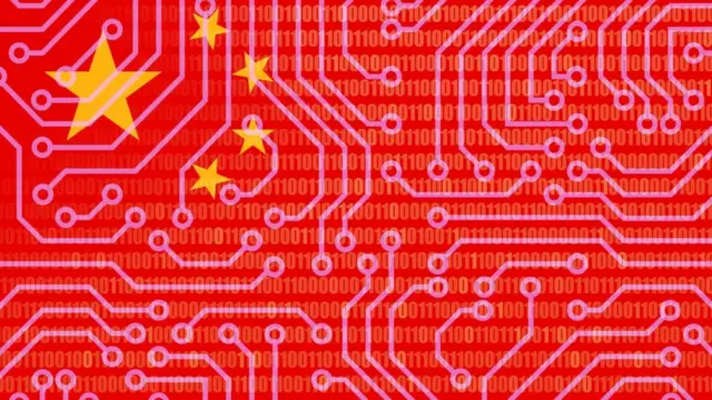 中国国旗和芯片线路