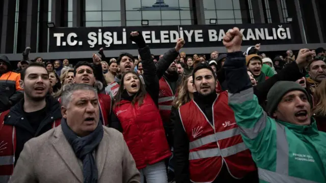 Şişli Belediyesi çalışanlarının eylemi.