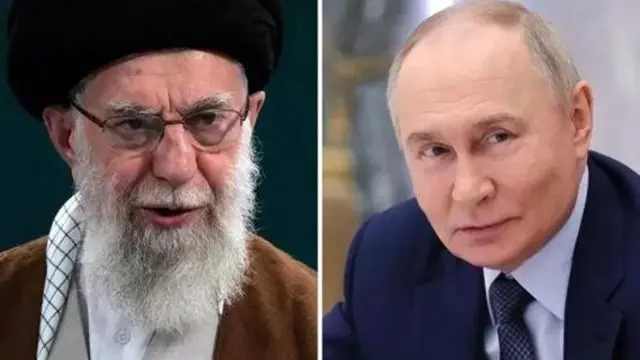 Колаж - портрети Алі Хаменеї та Володимира Путіна