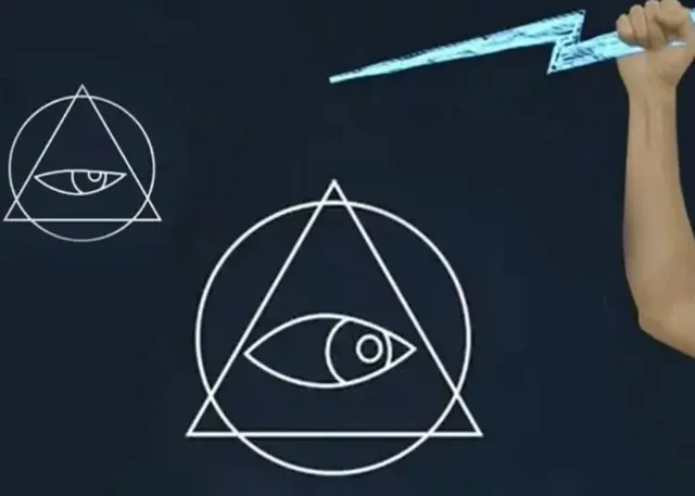 Images géométriques avec une main brandie