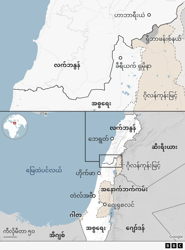 အစ္စရေး၊ လက်ဘနွန်၊ ဂိုလန် ကုန်းမြင့်၊ ဂျော်ဒန် ပြ မြေပုံ