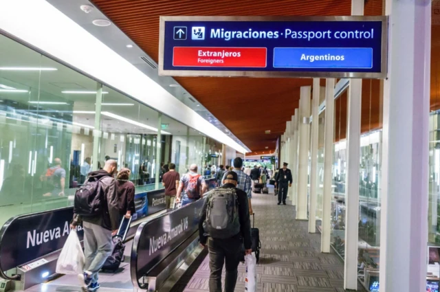 Passengers arriving at Ezeiza airport in Buenos Aires