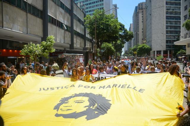 to por Justiça marca os seis anos do assassinato de Marielle Franco, no centro do Rio de Janeiro