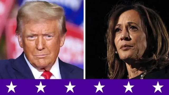Photomontage de Trump et Harris