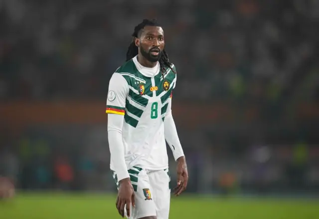 Andre Frank Zambo Anguissa, du Cameroun, lors du match de la Coupe d'Afrique des Nations 2023 entre le Nigeria et le Cameroun au stade Félix Houphouet Boigny à Abidjan, en Côte d'Ivoire, le 27 janvier 2024.