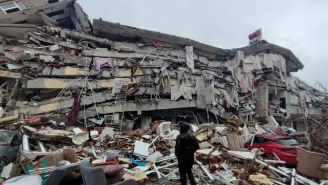 6 Şubat 2023 depremlerinde Kahramanmaraş'ta çöken bina