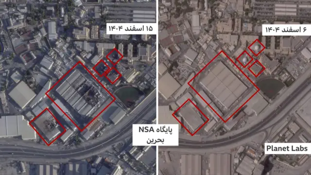 تصاویر ماهواره‌ای قبل و بعد از حمله ایران به پایگاه پشتیبانی دریایی بحرین