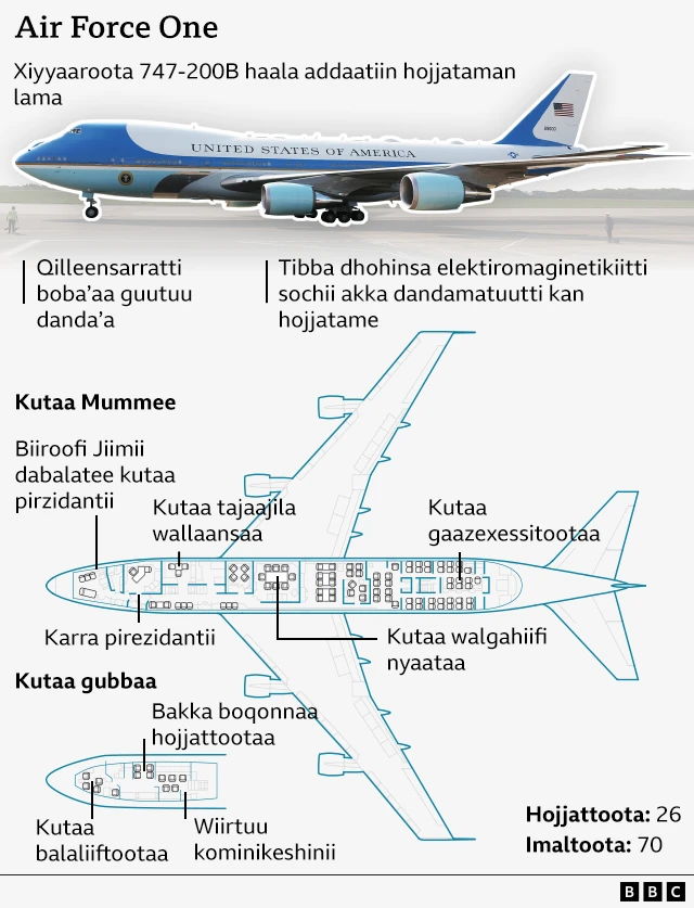 Giraafiksii xiyyaara Air Force One fi karoora keessaa isaa agarsiisu
