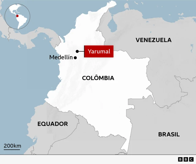 Mapa - Yarumal (Colômbia), localização da operação policial que regstaou 17 menores da seita Lev Tahor