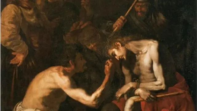 Quadro do século 17, de autor desconhecido, mostra Jesus sendo provocado pouco antes da crucificação
