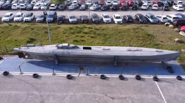 The homemade submarine now sits in a car park in central Spain