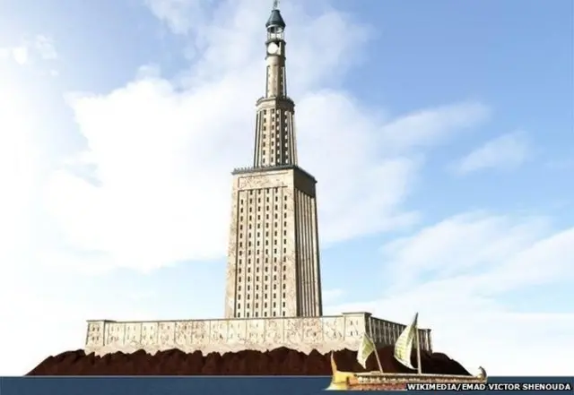 صورة قديمة لمنارة الإسكندرية التاريخية أحد عجائب العالم القديم السبع