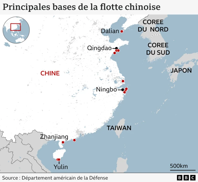 Carte des bases de la flotte chinoise