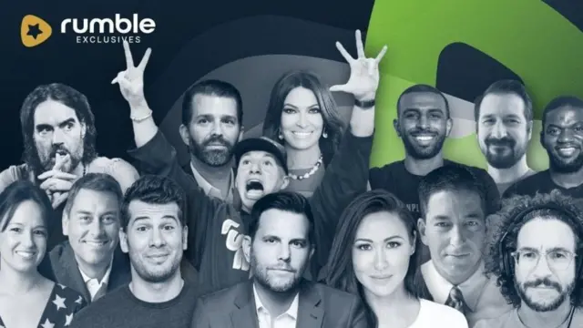 Montagem com várias personalidades que têm canais no Rumble