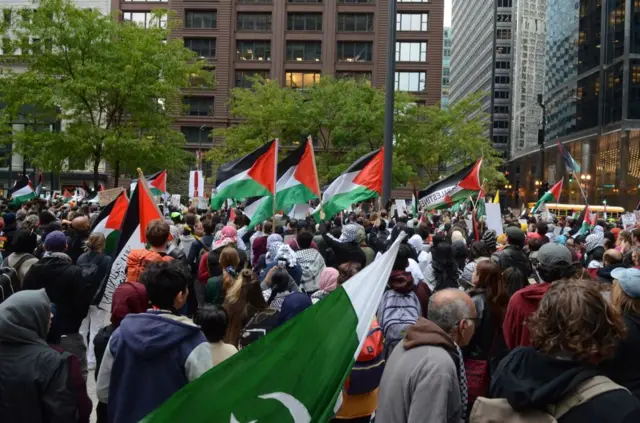 ပါလက်စတိုင်းကိုထောက်ခံကြောင်း အမေရိကန်က ဆန္ဒပြပွဲ