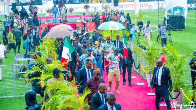 Lagos state govnor Babajide Sanwoolu wit odas during May Day 2025 celebration