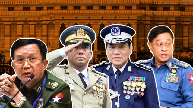 အငြိမ်းစားစစ်ဗိုလ်ချုပ်တွေ ဖြစ်တဲ့ ဦးအောင်လင်းဒွေး၊ဦးမြတ်ဟိန်း၊ဦးခင်ရီနဲ့ဦးတင်အောင်စန်းတို့ကို စစ်ယူနီဖောင်းအပြည့်အစုံနဲ့သရုပ်ဖော်ထားပါတယ်။ နောက်ခံက နေပြည်တော်မှာရှိတဲ့ လွှတ်တော်အဆောက်အအုံဖြစ်ပါတယ်။