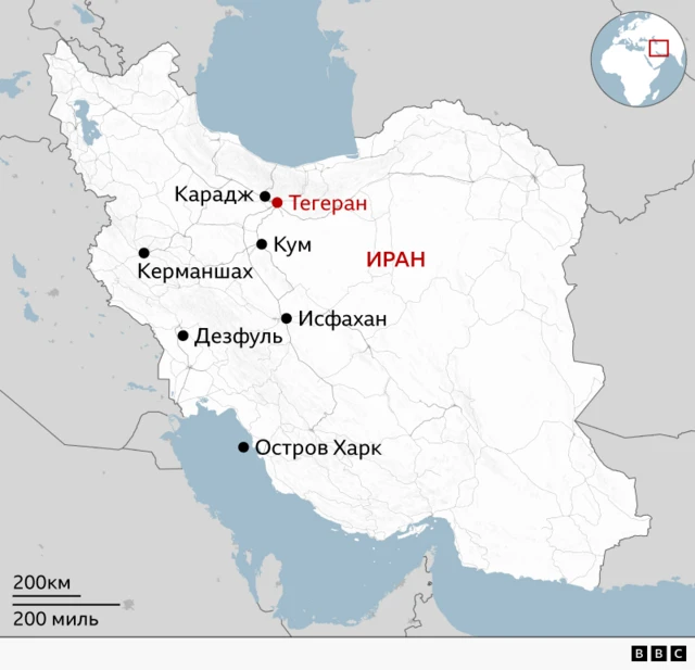 Ирандагы жарылуулар болгон аймактар