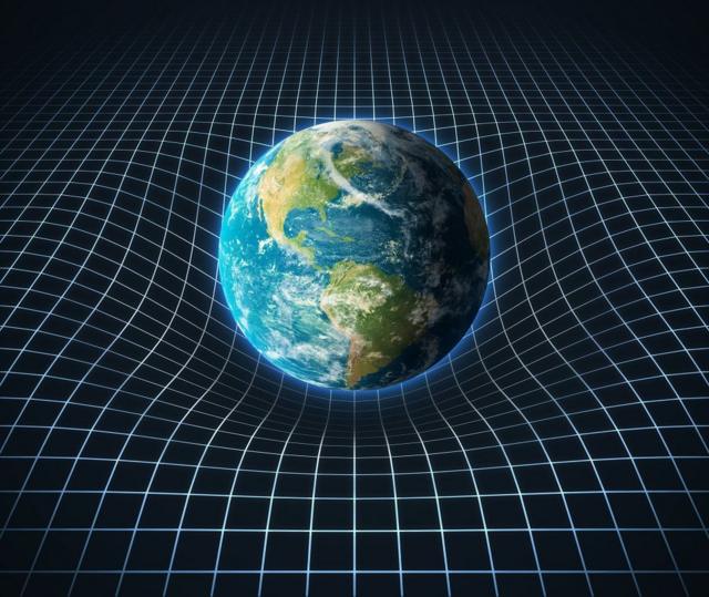 Ilustración que muestra cómo la gravedad de la Tierra curva el espacio a su alrededor