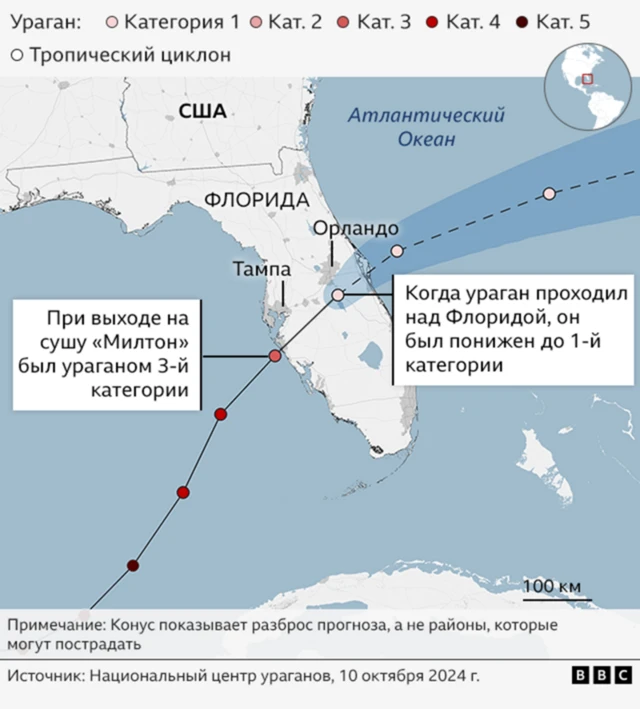 Обновленная схема движения урагана «Милтон»