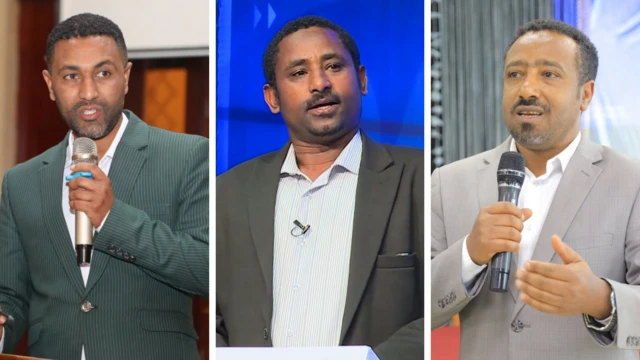 ሓላፊ ህዝባዊ ርክባት ኣብን ኣቶ ጋሻው መርሻ፡ ናይቲ ሰልፊ ፈጻሚ ስራሕ ኣቶ ዳምጠው ተሳመን  ሓላፊ ሕጋዊ ጉዳያት እቲ ሰልፊ ኣቶ የሱፍ ኢብራሂምን