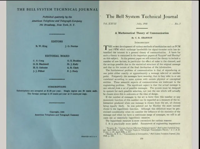 Artículo de Shannon como apareció en la revista de Bell.