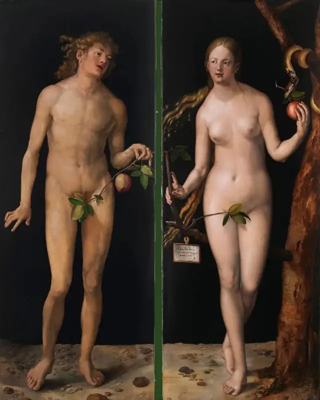 Adam et Ève, dans une œuvre de 1507 du peintre allemand Albrecht Dürer.