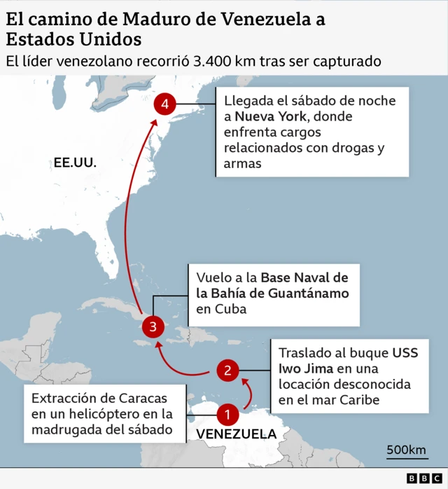 Mapa del camino de Maduro de Venezuela a Estados Unidos.