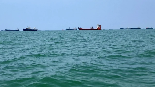 Море и минимум 12 грузовых судов на горизонте