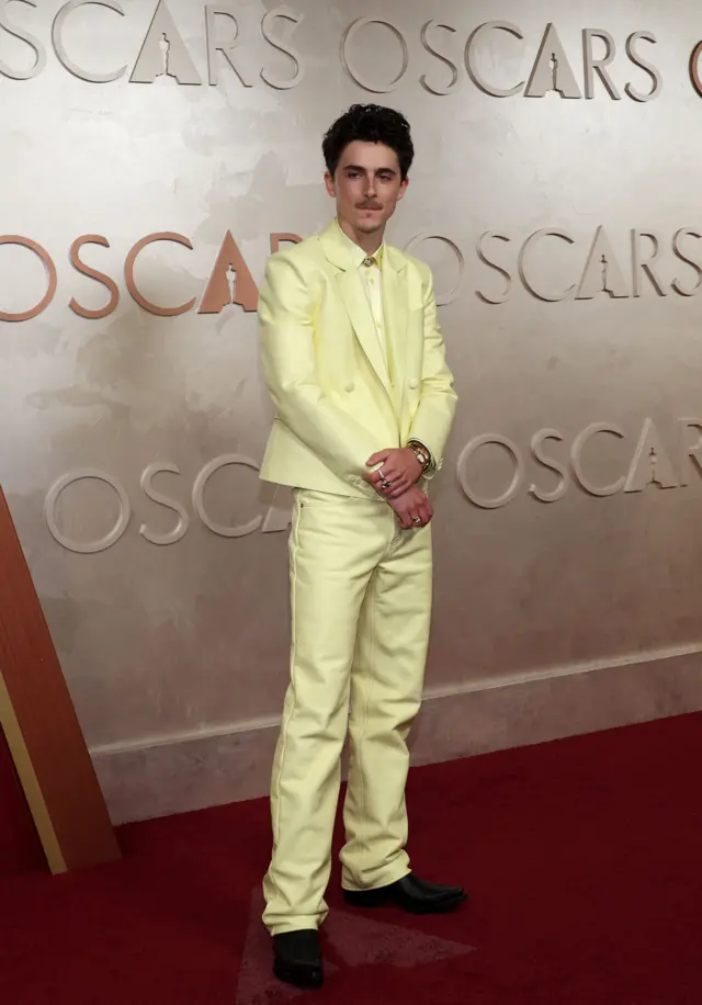 Timothee Chalamet foi com um terno um terno amarelo 