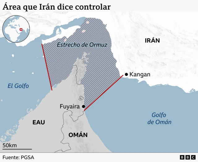 Un mapa que muestra el área de la supuesta "supervisión" iraní.