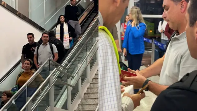 Flávio Bolsonaro no aeroporto de Guarulhos, em São Paulo, antes do embarque para Washington, nos EUA