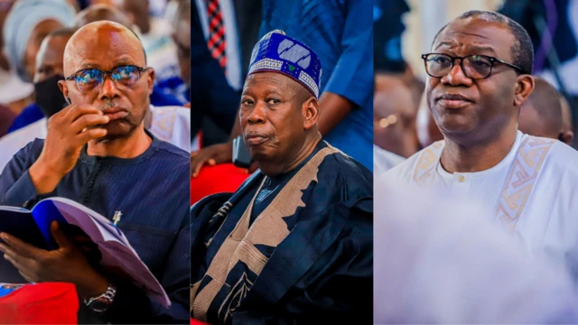 Di Chairman of APC, Abdullahi Ganduje wit former Govnor of Ekiti state Kayode Fayemi and former Govnor of Ondo state