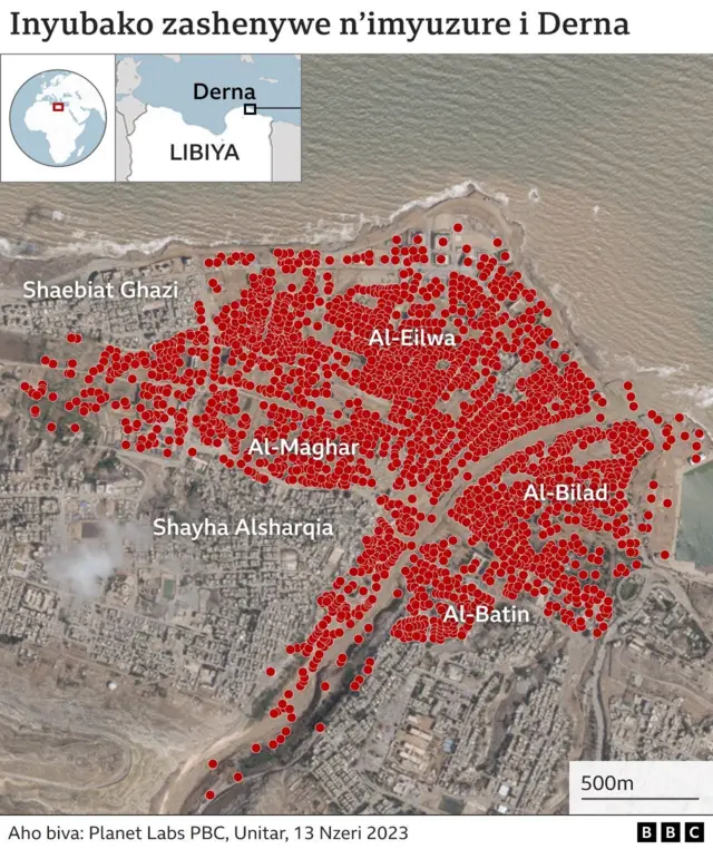 Umwihwezo w'amasanamu y'ikigendajuru yerekana inyubakwa nyinshi zigizweko ingaruka