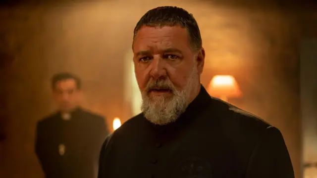 Australian actor Russell Crowe in a scene from The Pope's Exorcist