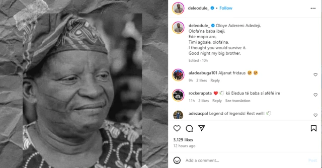 Aworan ọrọ nipa Olofaina ti Dele Odule kọ si Instagram