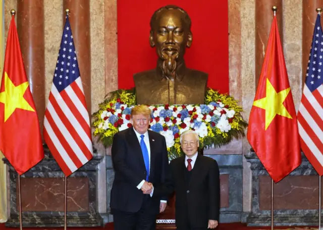 Ông Nguyễn Phú Trọng đóng vai trò nước chủ nhà của hội nghị thượng đỉnh Trump-Kim năm 2019. 