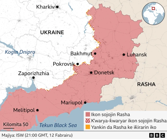 Taswirar da ke nuna yankunan da Rasha ke iko da su a gabashin Ukraine